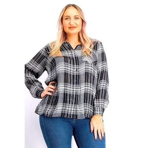 Style & Co Plus Size Sparkling Black Plaid Button Down Shirt Size 1X